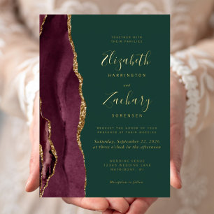 Burgundy Red Agate Gold Emerald Green Wedding