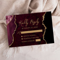 Burgundy Red Agate Gold Script Wedding