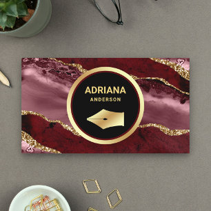 Burgundy Red Agate Lawyer Attorney Gold Pen Nib Business Card