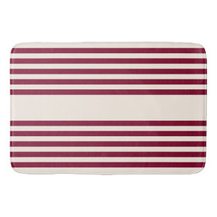 Burgundy red and beige five stripe pattern bath mat