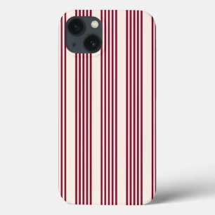 Burgundy red and beige five stripe pattern iPhone 13 case
