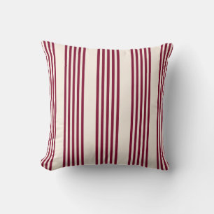 Burgundy red and beige five stripe pattern cushion