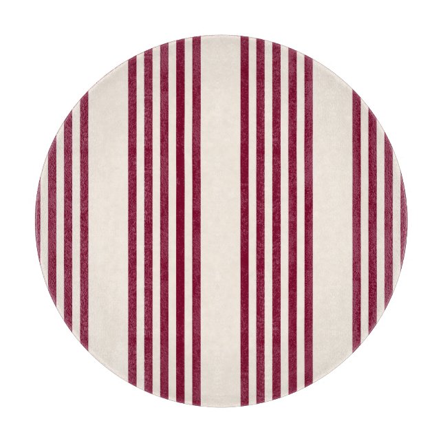 Burgundy red and beige five stripe pattern cutting board (Front)