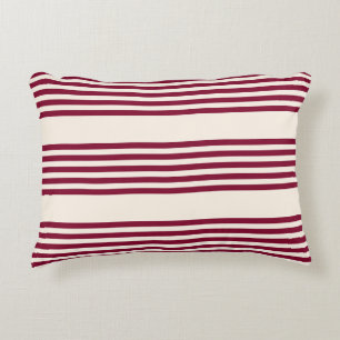 Burgundy red and beige five stripe pattern decorative cushion