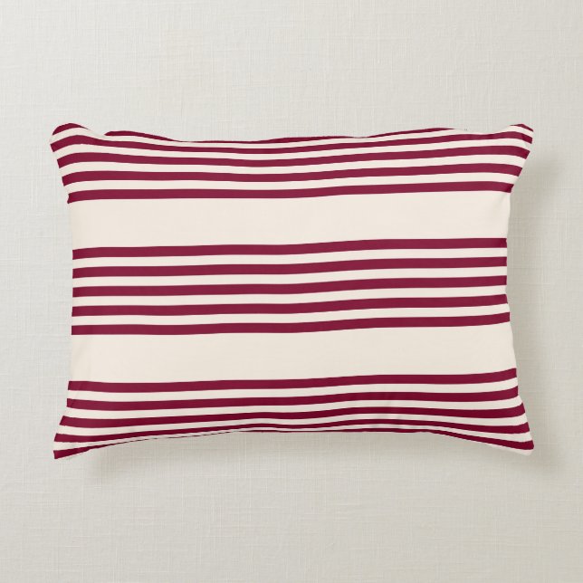 Burgundy red and beige five stripe pattern decorative cushion (Front)