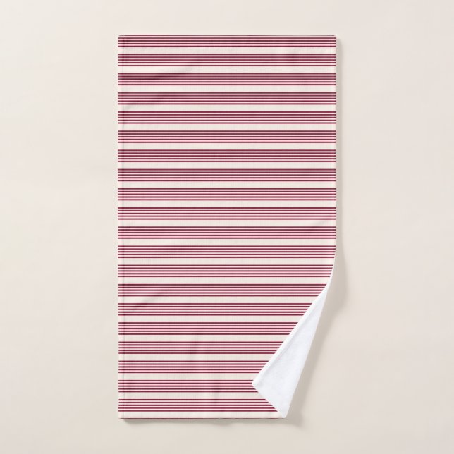 Burgundy red and beige five stripe pattern hand towel (Hand Towel)