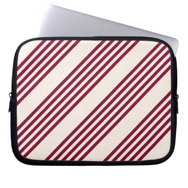 Burgundy red and beige five stripe pattern laptop sleeve (Front)