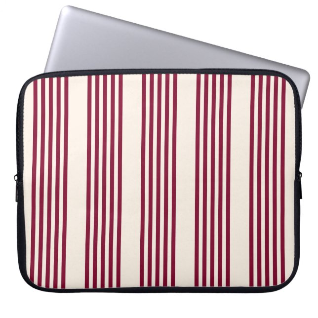 Burgundy red and beige five stripe pattern laptop sleeve (Front)