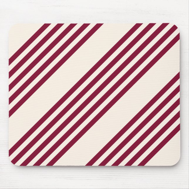 Burgundy red and beige five stripe pattern mouse mat (Front)