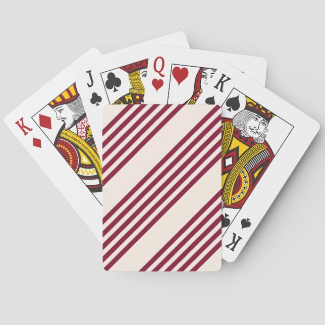 Burgundy red and beige five stripe pattern playing cards (Back)