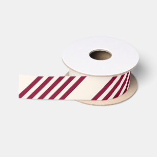 Burgundy red and beige five stripe pattern satin ribbon