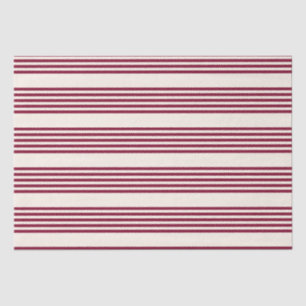 Burgundy red and beige five stripe pattern tissue paper