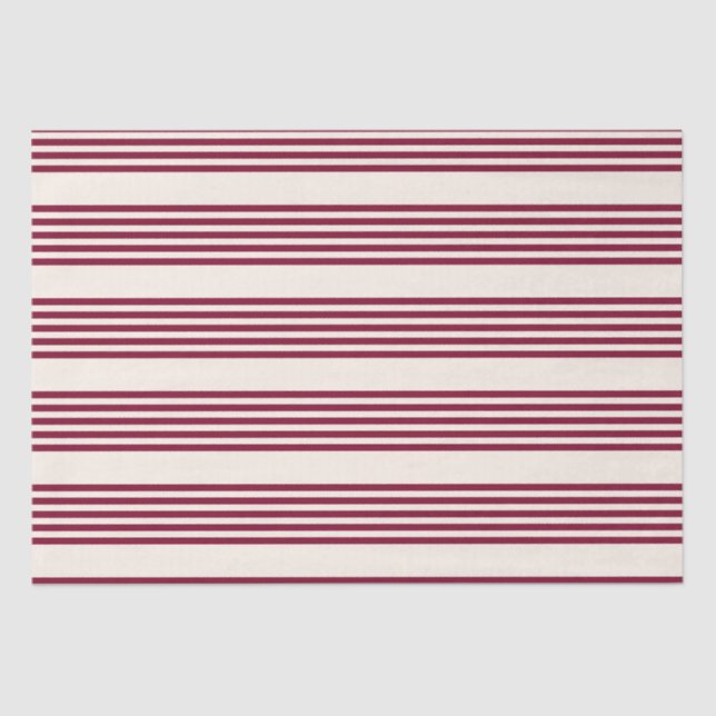 Burgundy red and beige five stripe pattern tissue paper (Front)