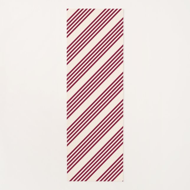Burgundy red and beige five stripe pattern yoga mat (Front)
