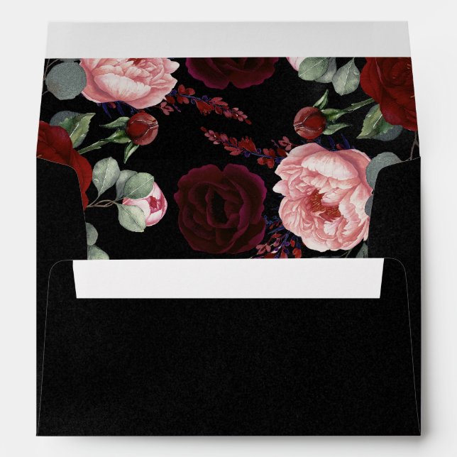 Burgundy Red and Black Floral Wedding Envelope (Back (Bottom))
