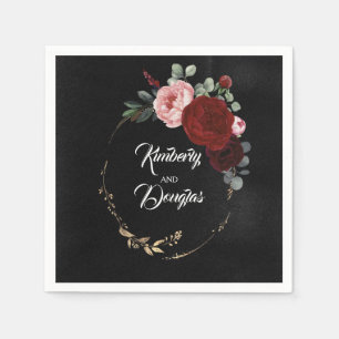 Burgundy Red and Black Floral Wedding Napkin