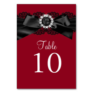 Burgundy Red and Black Pearl Bow Table Number Card