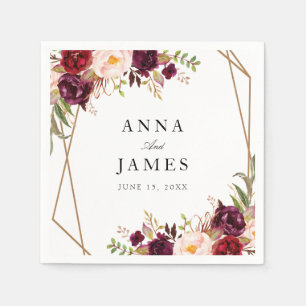 burgundy red and blush floral geometric napkin