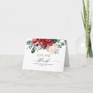 Burgundy Red and Blush Floral Thank You Card
