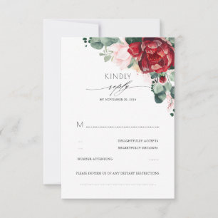 Burgundy Red and Blush Pink Elegant RSVP Card