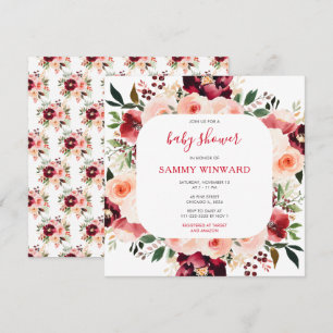 Burgundy Red and Blush Pink Floral Baby Shower Invitation