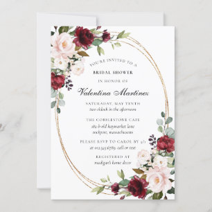 Burgundy Red and Blush Pink Floral Bridal Shower Invitation