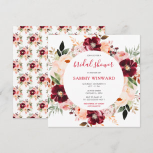 Burgundy Red and Blush Pink Floral Bridal Shower Invitation