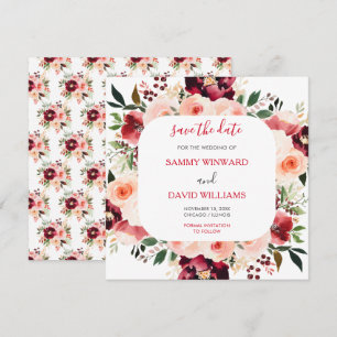 Burgundy Red and Blush Pink Floral Save The Date