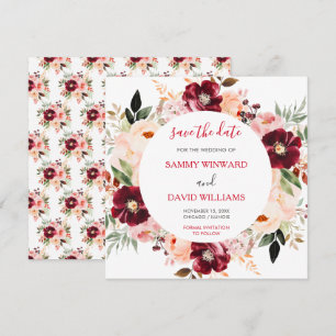 Burgundy Red and Blush Pink Floral Save The Date