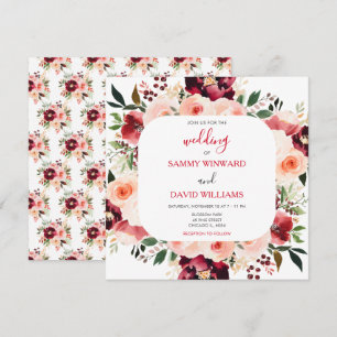 Burgundy Red and Blush Pink Floral Wedding Invitation