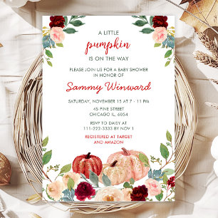 Burgundy Red and Blush Pumpkins Baby Shower Invitation