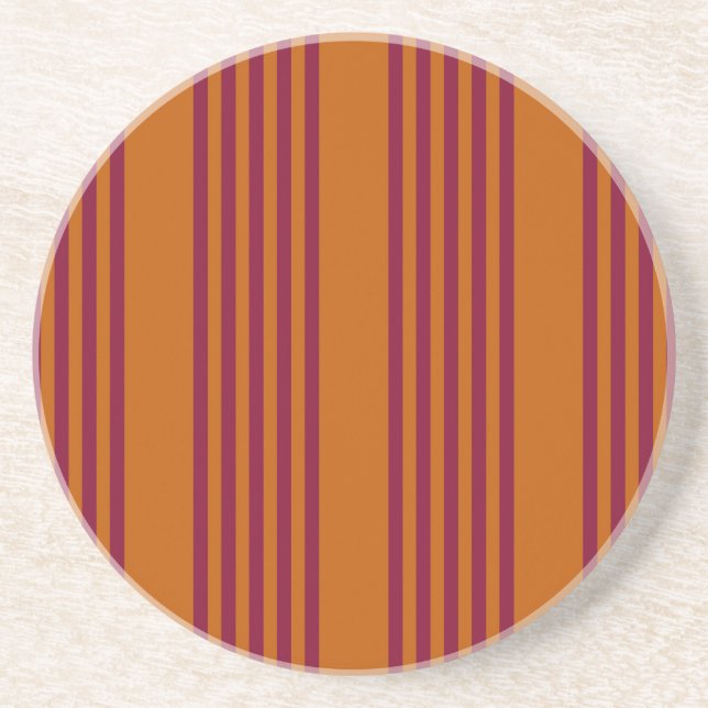 Burgundy red and burnt orange five stripe pattern. coaster (Front)