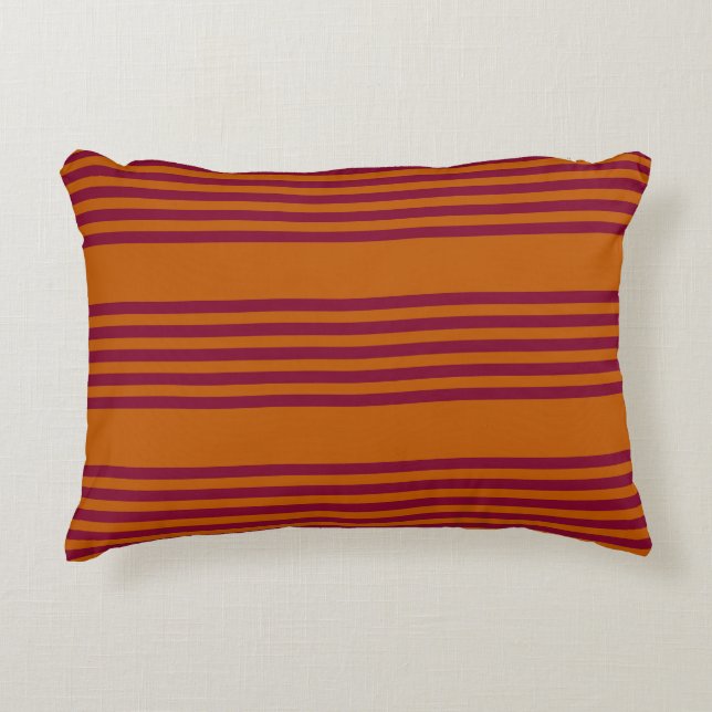 Burgundy red and burnt orange five stripe pattern. decorative cushion (Front)