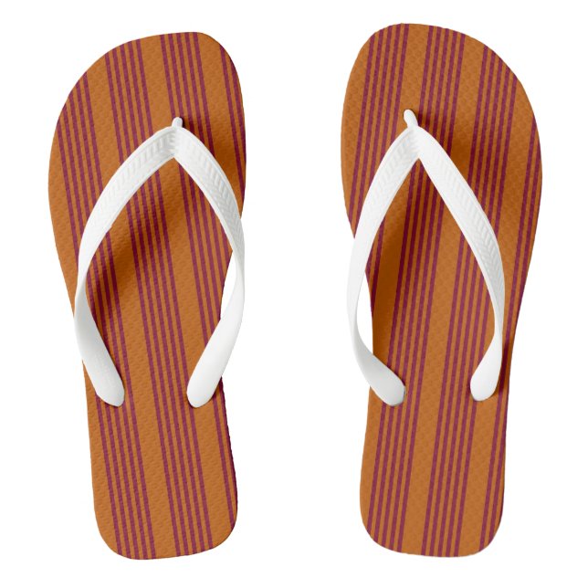 Burgundy red and burnt orange five stripe pattern. flip flops (Footbed)