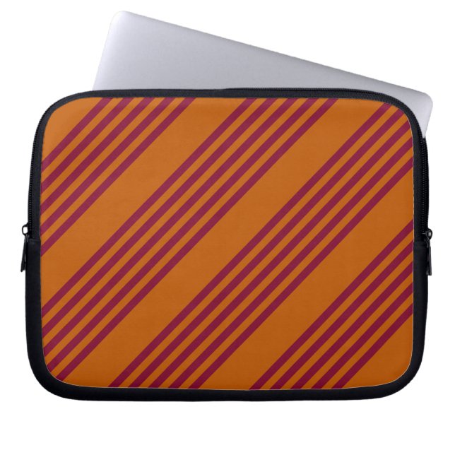 Burgundy red and burnt orange five stripe pattern. laptop sleeve (Front)