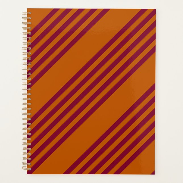 Burgundy red and burnt orange five stripe pattern. planner (Front)