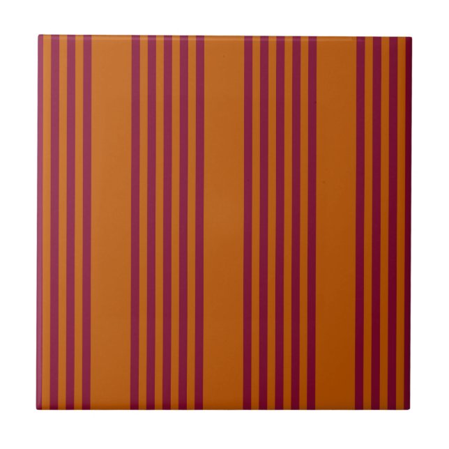 Burgundy red and burnt orange five stripe pattern. tile (Front)
