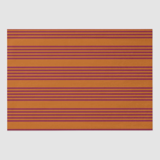 Burgundy red and burnt orange five stripe pattern. tissue paper (Front)