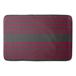 Burgundy red and charcoal five stripe pattern bath mat