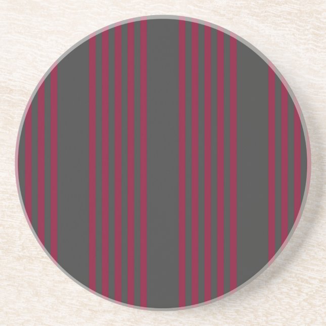 Burgundy red and charcoal five stripe pattern coaster (Front)