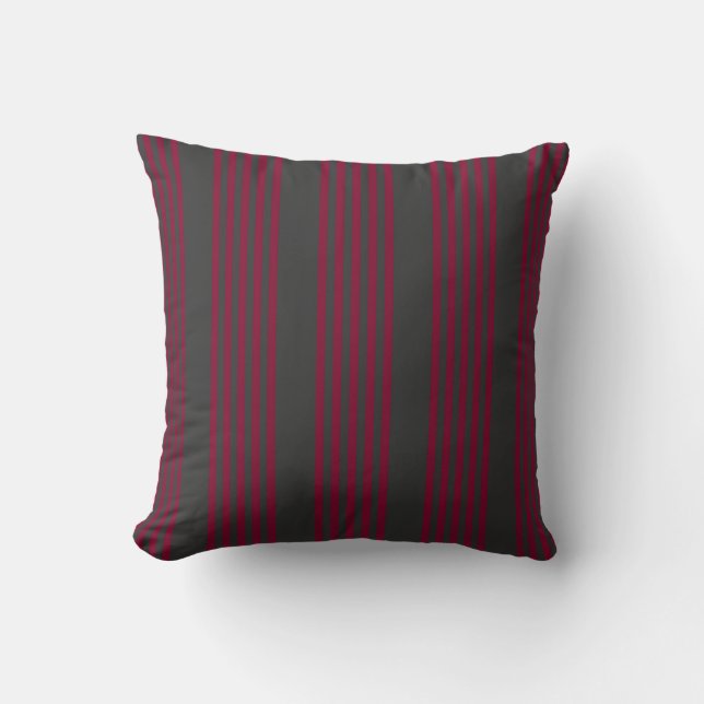 Burgundy red and charcoal five stripe pattern cushion (Front)