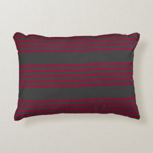 Burgundy red and charcoal five stripe pattern decorative cushion