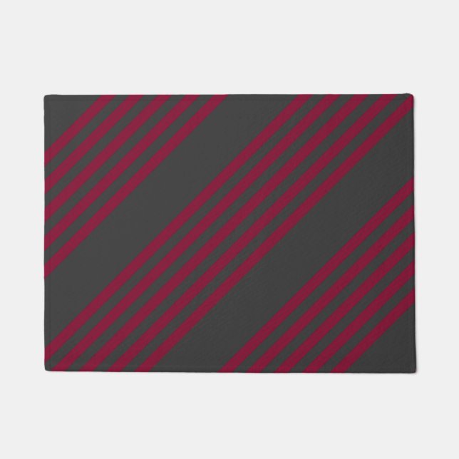 Burgundy red and charcoal five stripe pattern doormat (Front)