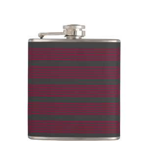 Burgundy red and charcoal five stripe pattern hip flask