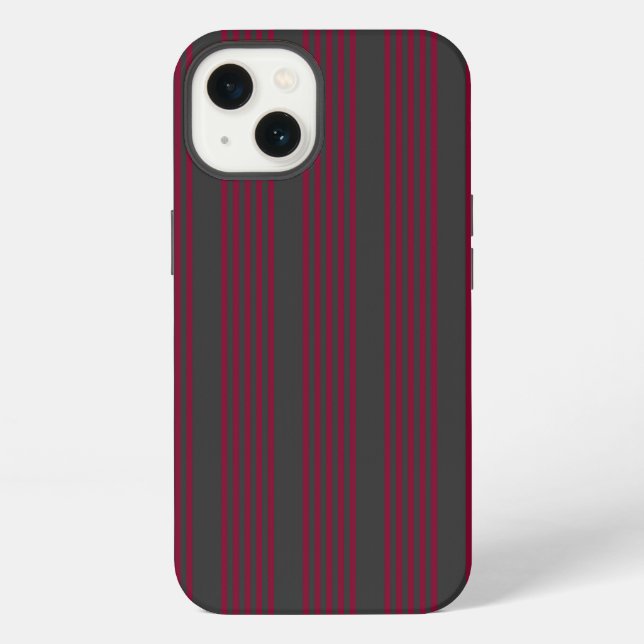 Burgundy red and charcoal five stripe pattern iPhone case (Back)