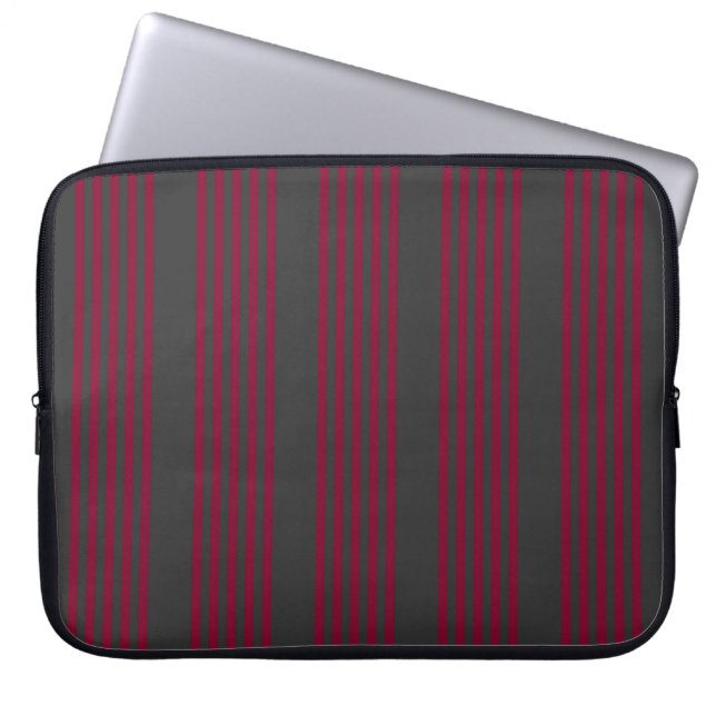 Burgundy red and charcoal five stripe pattern laptop sleeve (Front)