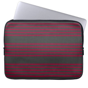 Burgundy red and charcoal five stripe pattern laptop sleeve