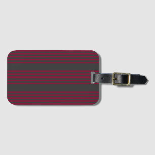 Burgundy red and charcoal five stripe pattern luggage tag