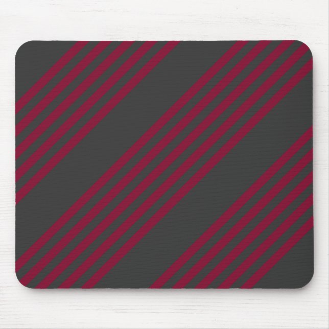Burgundy red and charcoal five stripe pattern mouse mat (Front)