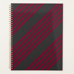 Burgundy red and charcoal five stripe pattern planner